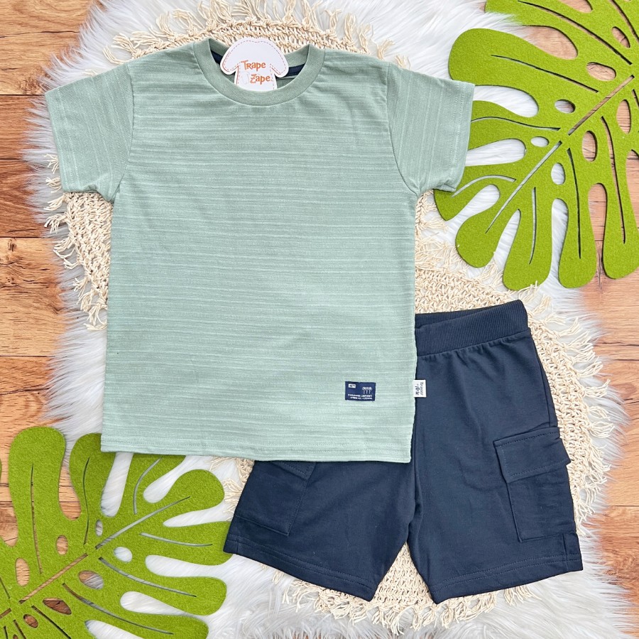 Conj. Camiseta Vision e Bermuda em Moletinho - Verde e Marinho